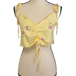 Lottie Moss Yellow Floral Tank Top Juniors Sz XS Crop Scrunch‎ Tie Cottagecore